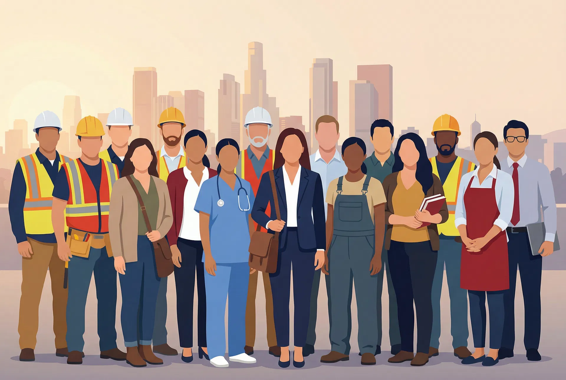 Illustration of diverse American workers standing together